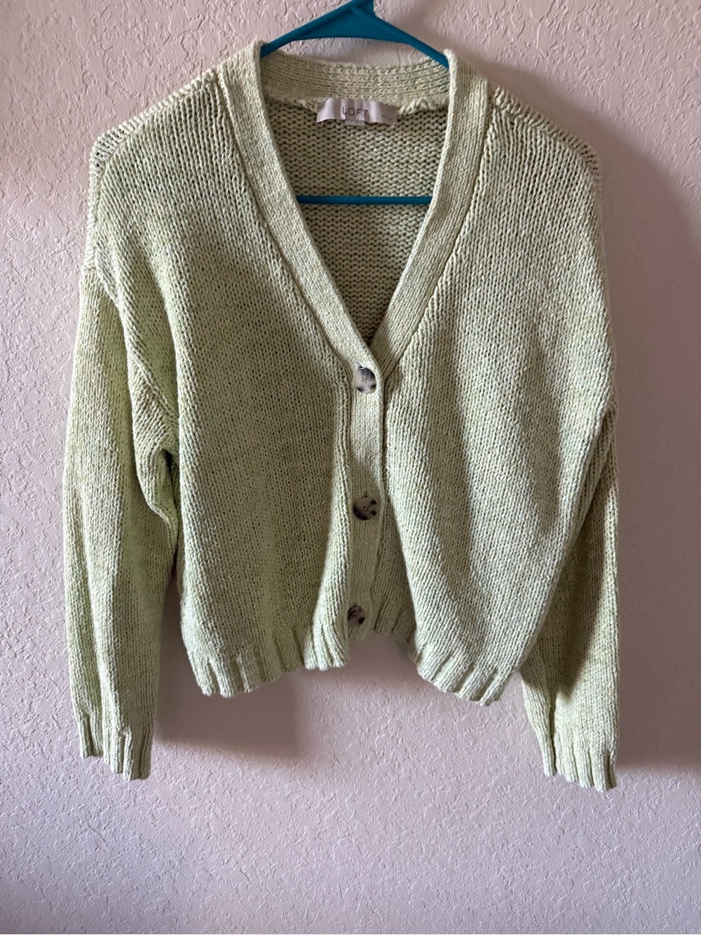 LOFT Light Green V-Neck Button Front Women's Cardigan